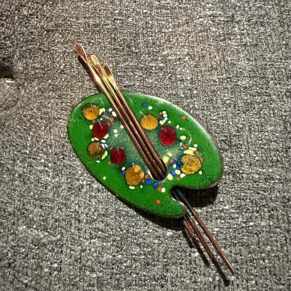 Vintage Matisse Signed Copper and Enamel Artist's Palette Pin